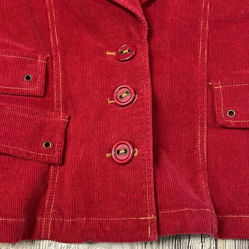 Tulle Red Y2K Corduroy Grommet Sleeve Stretchy Button Front Blazer Jacket Small - Picture 2 of 10